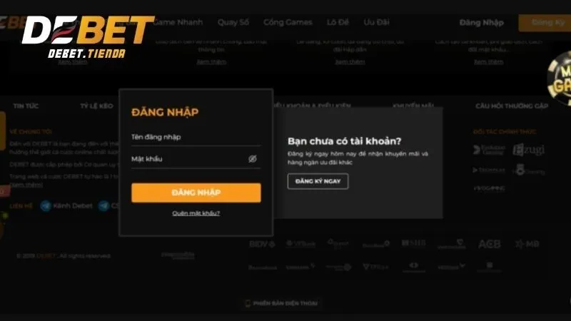 Truy cập Debet để đăng nhập tài khoản 